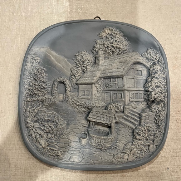 Vintage Other - Sold Vintage blue cottage landscape dimensional chalk ware style picture. EUC!